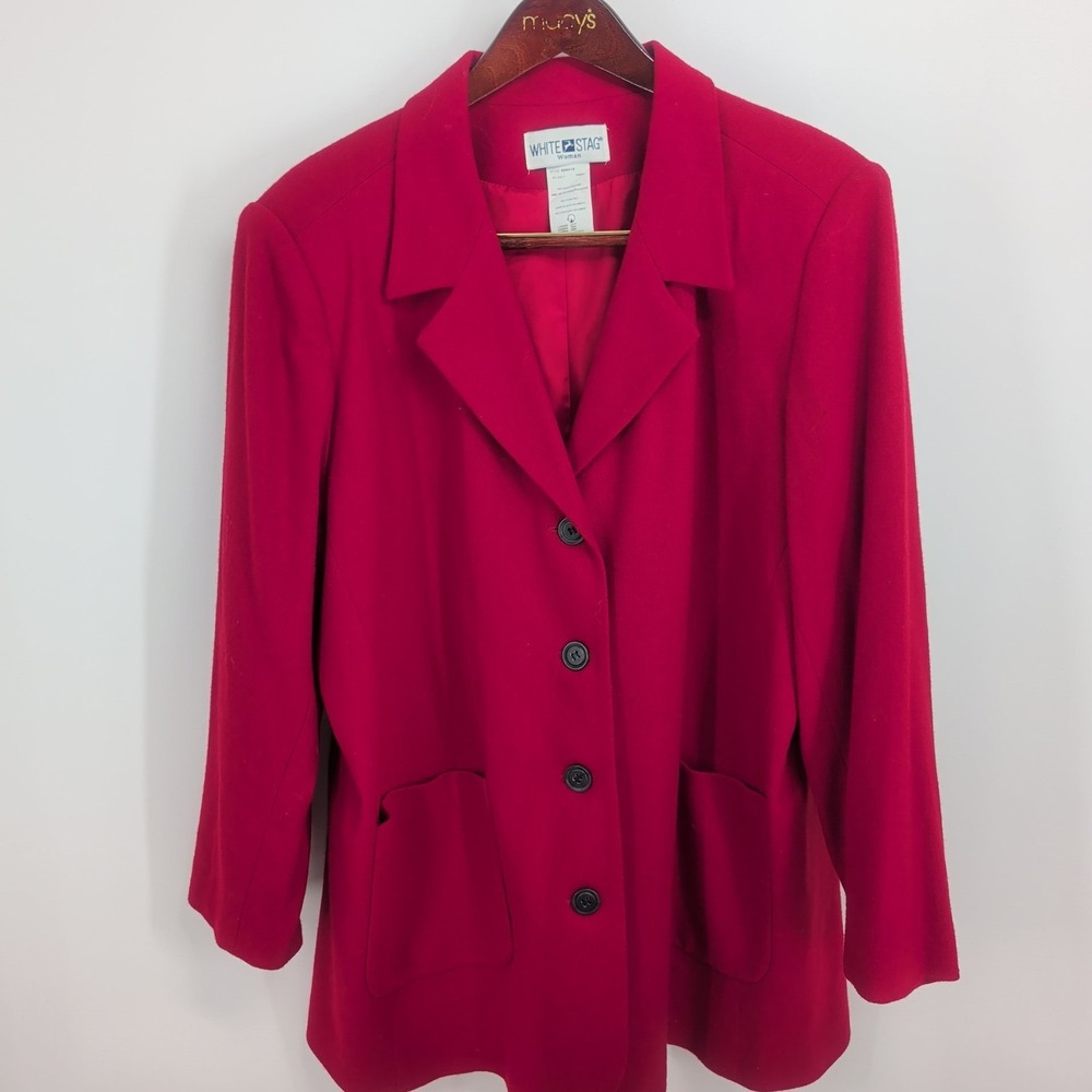 Vintage White Stag Classic Pure Wool Professional Four Button Blazer Red Size 22